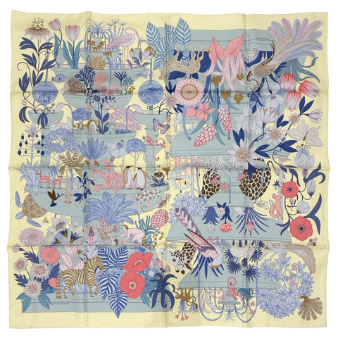 【新品未使用】 Hermes エルメス カレ 90《プレシャス パラダイス》 2025春夏コレクション スカーフ 小物 ジョーヌ・スフル / ブルー / ピンク シルク100% 新品未使用 SILK 100%