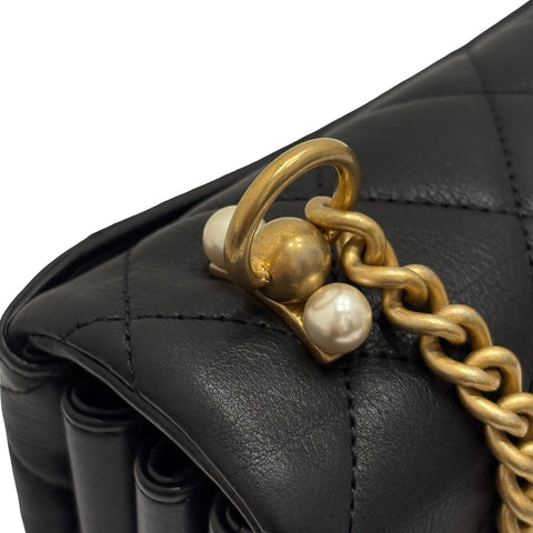 【中古】 CHANEL シャネル MATELASSE マトラッセチェーンショルダー ショルダーバッグ 28番台(2019年) BLACK レザー 中古 USED バッグ