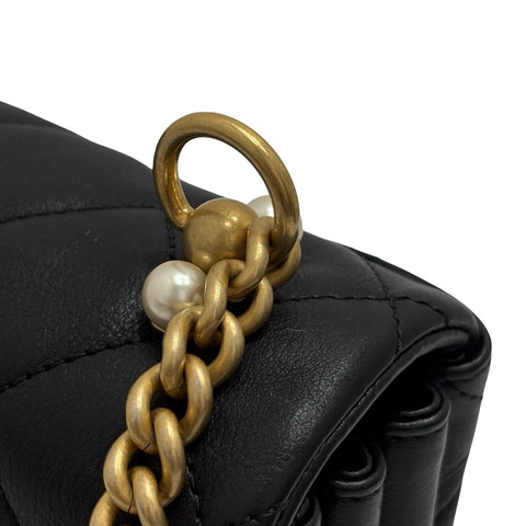 【中古】 CHANEL シャネル MATELASSE マトラッセチェーンショルダー ショルダーバッグ 28番台(2019年) BLACK レザー 中古 USED バッグ