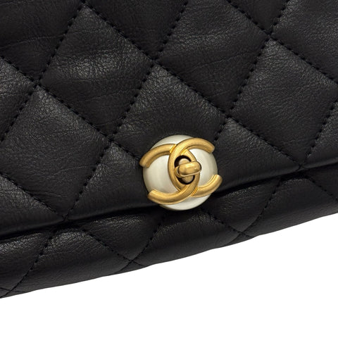 【中古】 CHANEL シャネル MATELASSE マトラッセチェーンショルダー ショルダーバッグ 28番台(2019年) BLACK レザー 中古 USED バッグ