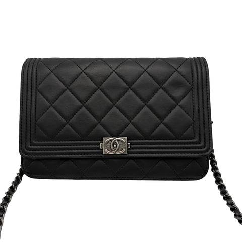 【中古】CHANEL シャネル WALLET ON CHAIN チェーンウォレット 21番台(2016年) ブラック ラムスキン 中古 USED バッグ 財布