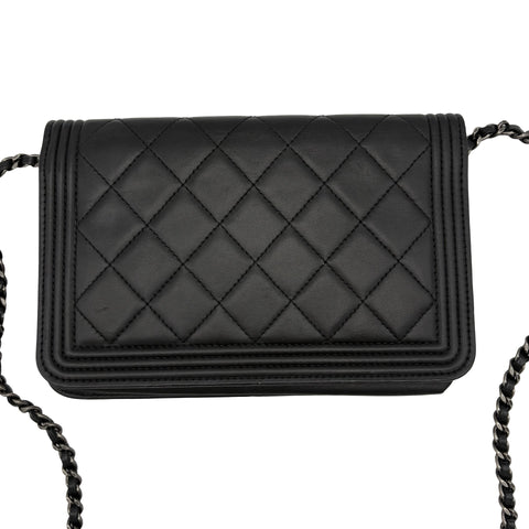 【中古】CHANEL シャネル WALLET ON CHAIN チェーンウォレット 21番台(2016年) ブラック ラムスキン 中古 USED バッグ 財布