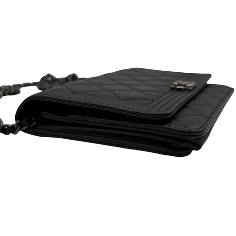 【中古】CHANEL シャネル WALLET ON CHAIN チェーンウォレット 21番台(2016年) ブラック ラムスキン 中古 USED バッグ 財布