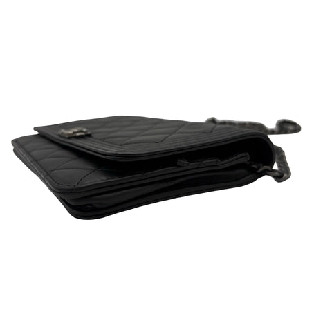 【中古】CHANEL シャネル WALLET ON CHAIN チェーンウォレット 21番台(2016年) ブラック ラムスキン 中古 USED バッグ 財布