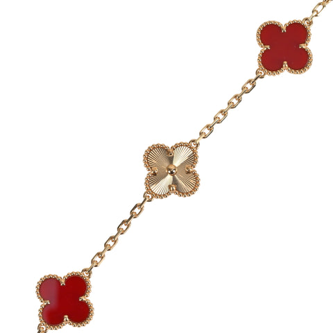 【未使用】Van Cleef&Arpels ヴァンクリーフ&アーペル K18PG ヴィンテージ アルハンブラ ブレスレット、5モチーフ カーネリアン 14.4g