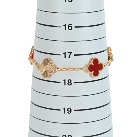【未使用】Van Cleef&Arpels ヴァンクリーフ&アーペル K18PG ヴィンテージ アルハンブラ ブレスレット、5モチーフ カーネリアン 14.4g