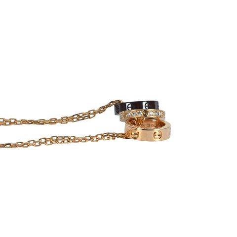 【中古】CARTIER カルティエ K18PG/セラミック ラブスリーフープネックレス ダイヤモンド 7.4g