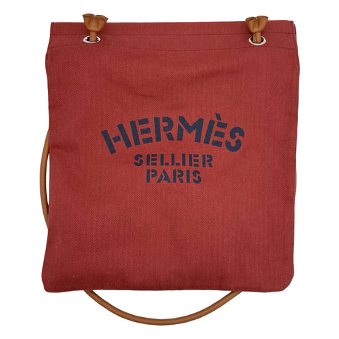 Pre-owned Hermès SAC ALINE Shoulder Bag (2024) in Red and Gold Toile Chevron/Swift.
