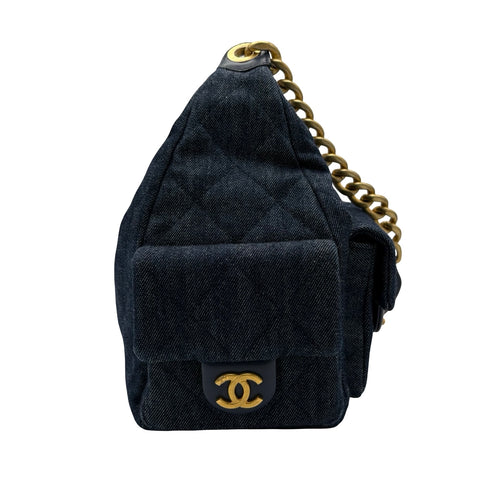 【美品】CHANEL シャネル HOBO BAG ホーボバッグ ショルダーバッグ ICチップ(2025年) ネイビー系 デニム 中古 USED バッグ 2025年新作