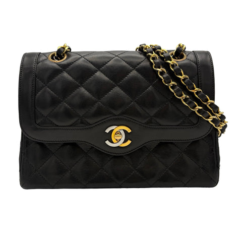 【中古】CHANEL シャネル MATELASSE DOUBLE FLAG SHOULDER BAG マトラッセダブルフラップチェーン ショルダーバッグ 2番台(1993~1994年) ヴィンテージ ブラック ラムスキン 中古 USED バッグ