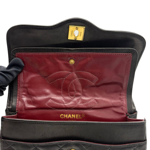 【中古】CHANEL シャネル MATELASSE DOUBLE FLAG SHOULDER BAG マトラッセダブルフラップチェーン ショルダーバッグ 2番台(1993~1994年) ヴィンテージ ブラック ラムスキン 中古 USED バッグ