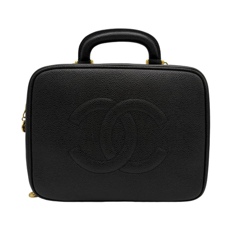 【中古】 CHANEL シャネル 2WAY VANITY BAG デカココ2WAYバニティバッグ ショルダーバッグ メイクポーチ 4番台(1996~1998年) ブラック キャビアスキン 中古 USED バッグ