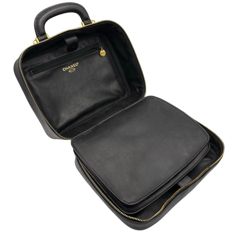 【中古】 CHANEL シャネル 2WAY VANITY BAG デカココ2WAYバニティバッグ ショルダーバッグ メイクポーチ 4番台(1996~1998年) ブラック キャビアスキン 中古 USED バッグ