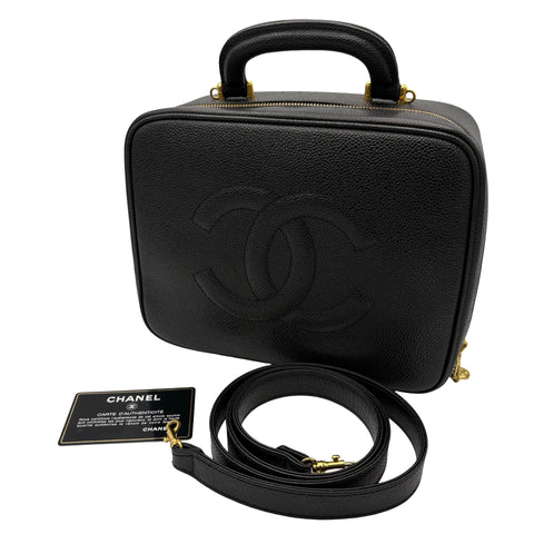 【中古】 CHANEL シャネル 2WAY VANITY BAG デカココ2WAYバニティバッグ ショルダーバッグ メイクポーチ 4番台(1996~1998年) ブラック キャビアスキン 中古 USED バッグ