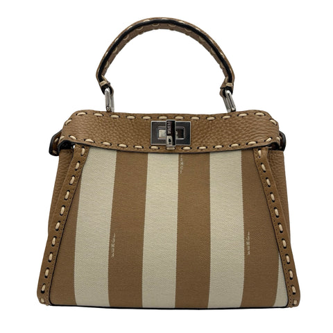 【美品】 FENDI フェンディ PEEKABOO/SELLERIA 2WAY BAG MINI ピーカブー/セレリア 2WAYバッグミニ ショルダーバッグ ベージュ系 キャンバスxレザー 中古 USED バッグ