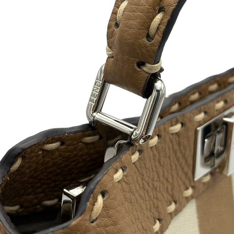 【美品】 FENDI フェンディ PEEKABOO/SELLERIA 2WAY BAG MINI ピーカブー/セレリア 2WAYバッグミニ ショルダーバッグ ベージュ系 キャンバスxレザー 中古 USED バッグ