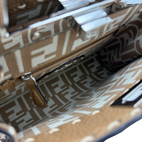 【美品】 FENDI フェンディ PEEKABOO/SELLERIA 2WAY BAG MINI ピーカブー/セレリア 2WAYバッグミニ ショルダーバッグ ベージュ系 キャンバスxレザー 中古 USED バッグ