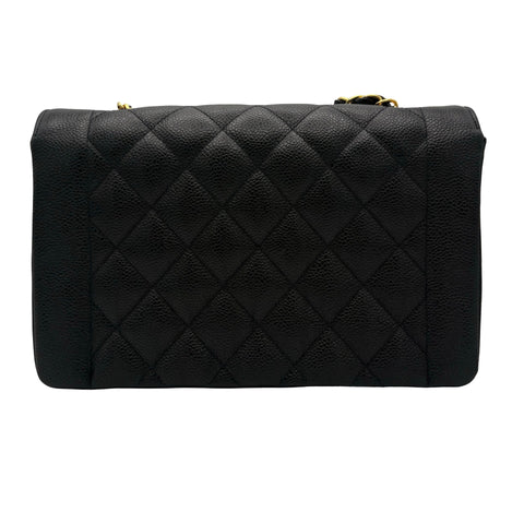 【中古】 CHANEL シャネル MATELASSE DIANA FLAP CHAIN SHOULDER BAG マトラッセダイアナフラップチェーンショルダーバッグ 3番台(1995年) ブラック キャビアスキン 中古 USED バッグ