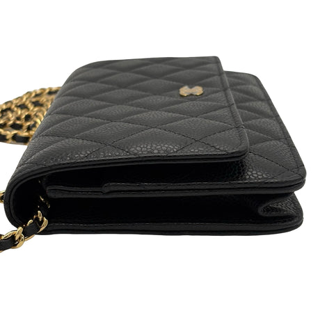 【美品】 CHANEL シャネル CHAIN WALLET チェーンウォレット ショルダーバッグ 27番台(2018~2019年) ブラック キャビアスキン 中古 USED バッグ