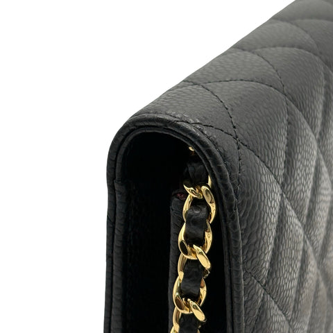 【美品】 CHANEL シャネル CHAIN WALLET チェーンウォレット ショルダーバッグ 27番台(2018~2019年) ブラック キャビアスキン 中古 USED バッグ