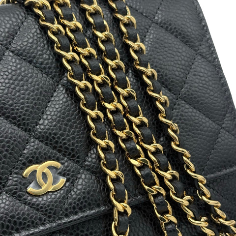 【美品】 CHANEL シャネル CHAIN WALLET チェーンウォレット ショルダーバッグ 27番台(2018~2019年) ブラック キャビアスキン 中古 USED バッグ