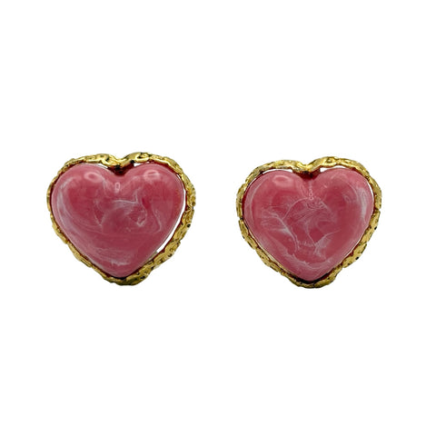 Pre-owned CHANEL HEART MOTIF STONE EARRINGS in gold and pink.
