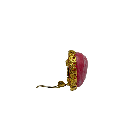 【中古】 CHANEL シャネル HEART MOTIF STONE EARRINGS ハートモチーフストーンイヤリング イヤリング ゴールド ピンク GP 中古 GOLD PINK GP