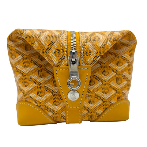 【中古】 GOYARD ゴヤール BOWLING TOILETRY BAG 25 ボウリングトイレタリーバッグ25 ポーチ BAE020178 (2017年) イエロー PVC×レザー 中古 USED バッグ