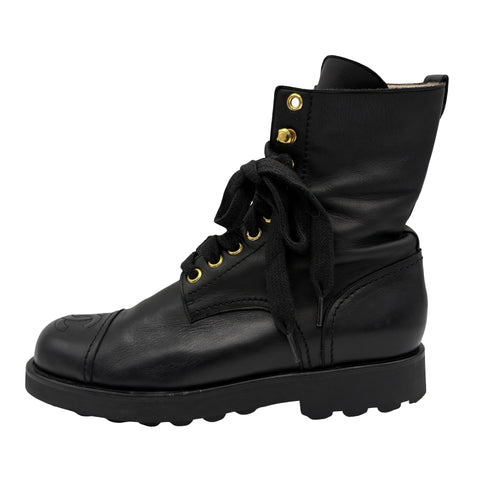 【中古】 CHANEL シャネル COCOMARK LACE-UP BOOTS ココマークレースアップブーツ 37 USED 中古 VINTAGE ITEM SHOES 靴