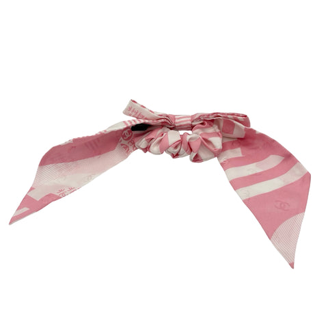 【美品】 CHANEL シャネル ココマークリボンシュシュ ヘアアクセサリー ピンク/ホワイト シルク100% 中古 PINK/WHITE シルク 100%