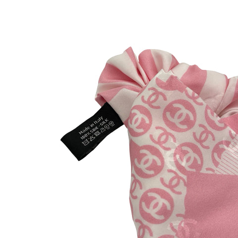 【美品】 CHANEL シャネル ココマークリボンシュシュ ヘアアクセサリー ピンク/ホワイト シルク100% 中古 PINK/WHITE シルク 100%