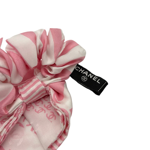 【美品】 CHANEL シャネル ココマークリボンシュシュ ヘアアクセサリー ピンク/ホワイト シルク100% 中古 PINK/WHITE シルク 100%