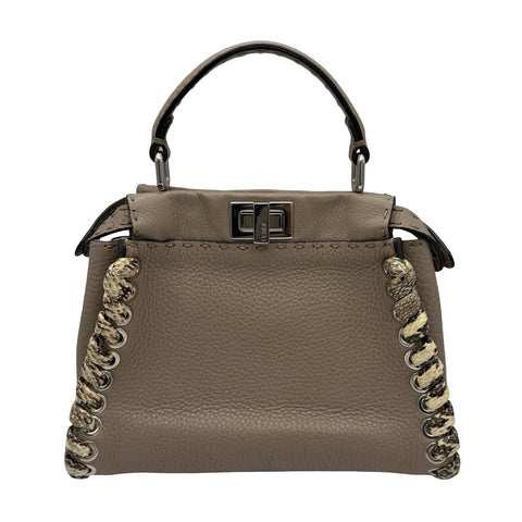 【中古】 FENDI フェンディ Peekaboo Small ピーカブー スモール ショルダーバッグ ハンドバッグ グレー系 レザー×パイソン 中古 USED バッグ
