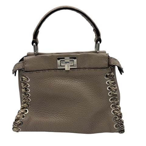 【中古】 FENDI フェンディ Peekaboo Small ピーカブー スモール ショルダーバッグ ハンドバッグ グレー系 レザー×パイソン 中古 USED バッグ