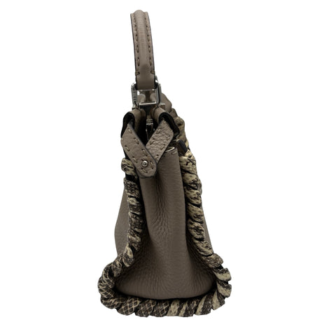 【中古】 FENDI フェンディ Peekaboo Small ピーカブー スモール ショルダーバッグ ハンドバッグ グレー系 レザー×パイソン 中古 USED バッグ
