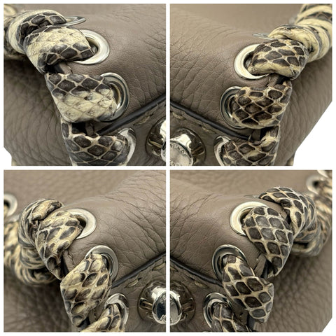 【中古】 FENDI フェンディ Peekaboo Small ピーカブー スモール ショルダーバッグ ハンドバッグ グレー系 レザー×パイソン 中古 USED バッグ