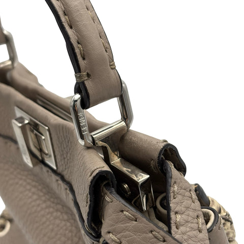 【中古】 FENDI フェンディ Peekaboo Small ピーカブー スモール ショルダーバッグ ハンドバッグ グレー系 レザー×パイソン 中古 USED バッグ