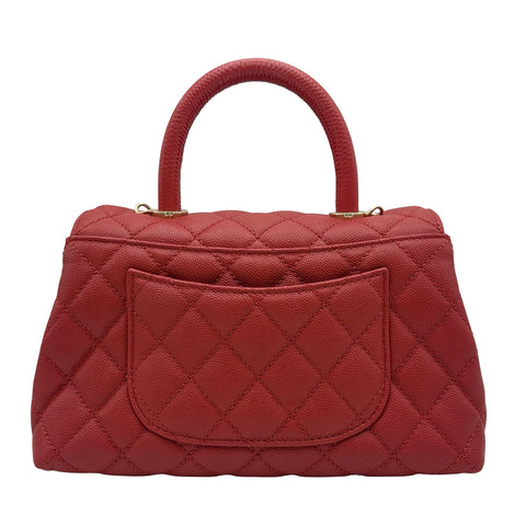 【中古】 CHANEL シャネル COCO HANDLE ココハンドル ハンドバッグ ショルダーバッグ ICチップ(2021年~) レッド キャビアスキン 中古 USED バッグ