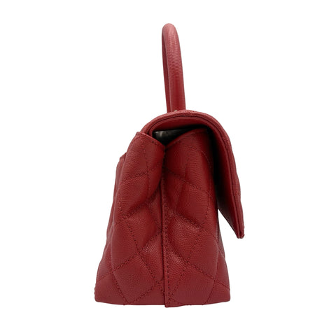 【中古】 CHANEL シャネル COCO HANDLE ココハンドル ハンドバッグ ショルダーバッグ ICチップ(2021年~) レッド キャビアスキン 中古 USED バッグ