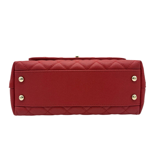 【中古】 CHANEL シャネル COCO HANDLE ココハンドル ハンドバッグ ショルダーバッグ ICチップ(2021年~) レッド キャビアスキン 中古 USED バッグ