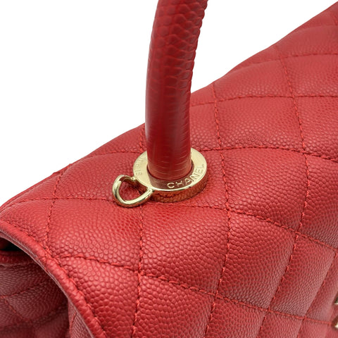 【中古】 CHANEL シャネル COCO HANDLE ココハンドル ハンドバッグ ショルダーバッグ ICチップ(2021年~) レッド キャビアスキン 中古 USED バッグ