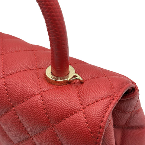 【中古】 CHANEL シャネル COCO HANDLE ココハンドル ハンドバッグ ショルダーバッグ ICチップ(2021年~) レッド キャビアスキン 中古 USED バッグ