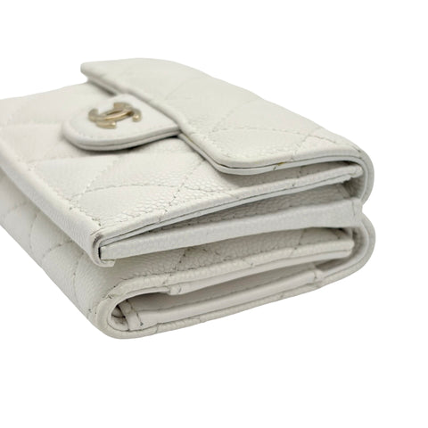 【中古】 CHANEL シャネル COMPACT WALLET コンパクトウォレット 財布 ホワイト キャビアスキン 中古 WHITE CAVIARSKIN