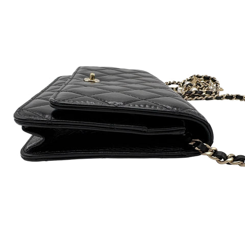 【中古】 CHANEL シャネル PEARL CHARMS WALLET ON CHAIN BAG パールチャームチェーンウォレット チェーンウォレット 27番台(2018~2019年) ブラック カーフスキン 中古 USED バッグ