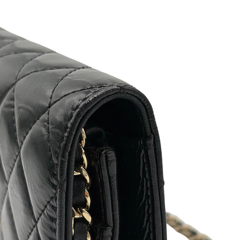 【中古】 CHANEL シャネル PEARL CHARMS WALLET ON CHAIN BAG パールチャームチェーンウォレット チェーンウォレット 27番台(2018~2019年) ブラック カーフスキン 中古 USED バッグ