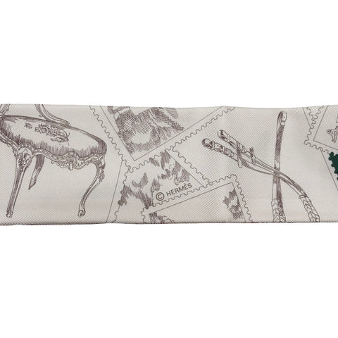 【新品未使用】Hermes エルメス 《フォーブルの切手愛好家》 ツイリー グリーン/ノワゼット/ブルー シルク100% 新品未使用