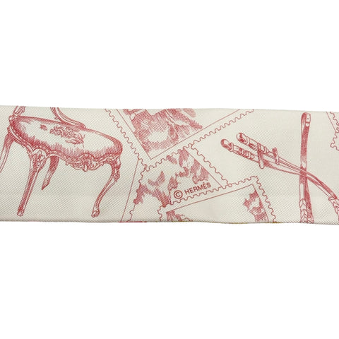【新品未使用】 Hermes エルメス 《フォーブルの切手愛好家》 ツイリー ピンク/レッド/マルチカラー シルク100% 新品未使用