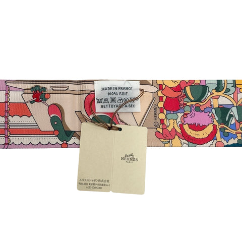 【新品未使用】 Hermes エルメス 《ポニー・ピット・ストップ》 ツイリー クレーム/ピンク/グリーン シルク100% 新品未使用