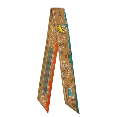 【中古】 Hermes エルメス TWILLY ツイリー《パリジャンの犬》 小物 ブラウン系 シルク100% 中古