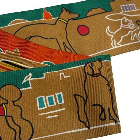 【中古】 Hermes エルメス TWILLY ツイリー《パリジャンの犬》 小物 ブラウン系 シルク100% 中古